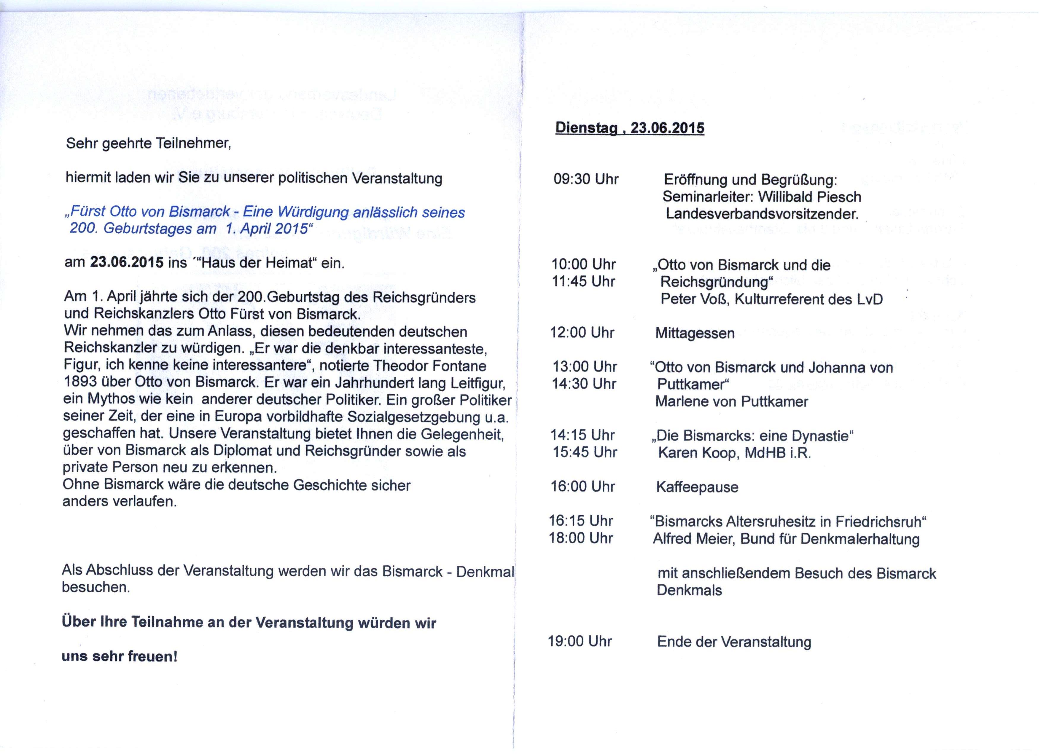 Politisches Seminar Otto von Bismarck am 23.6.2015